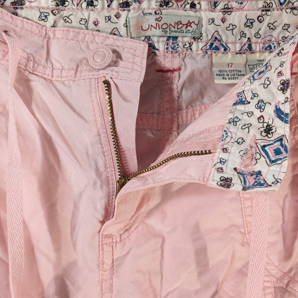 UNION BAY Capri Cargo Pants Juniors Pink Lightweight Tie Pockets - Picture 11 of 16